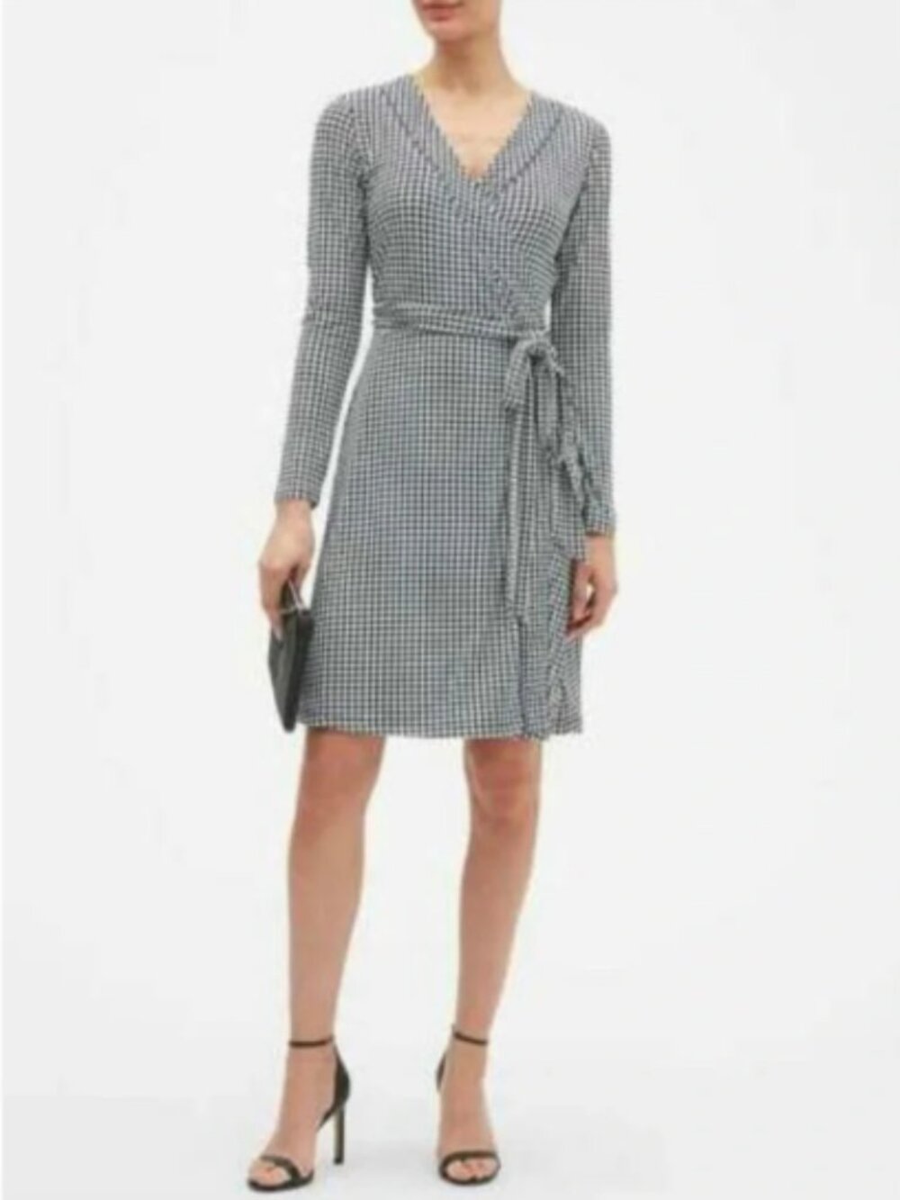 EUC Banana Republic Dk Navy (Black) White Elephant Wrap Dress Tie Waist Sz XS